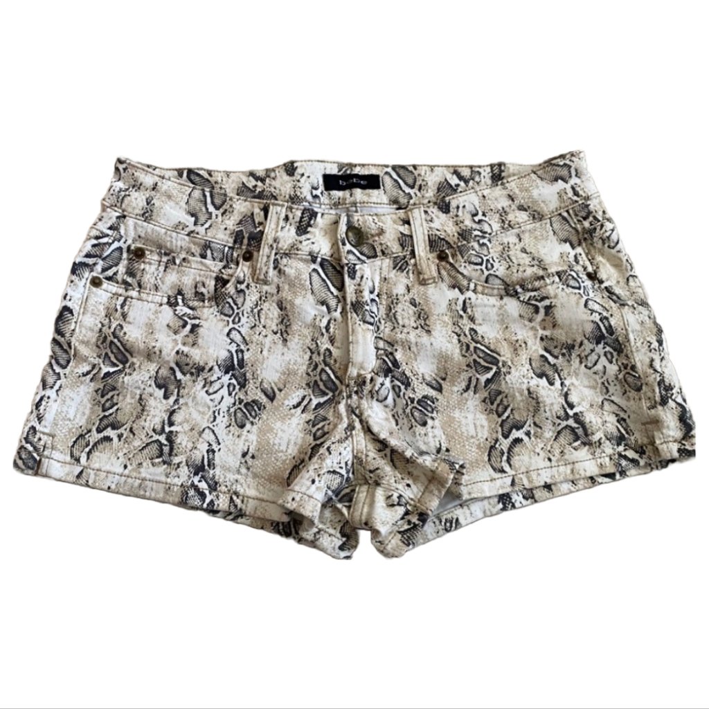 Bebe Brazen Python Print Shorts With Side Slit